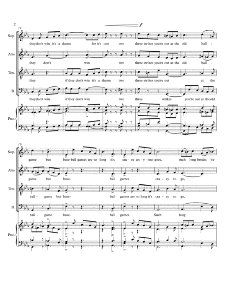 Take Me Out to the Ball Game for SATB, op. 32, #2 4-Part scores gallery preview page 2
