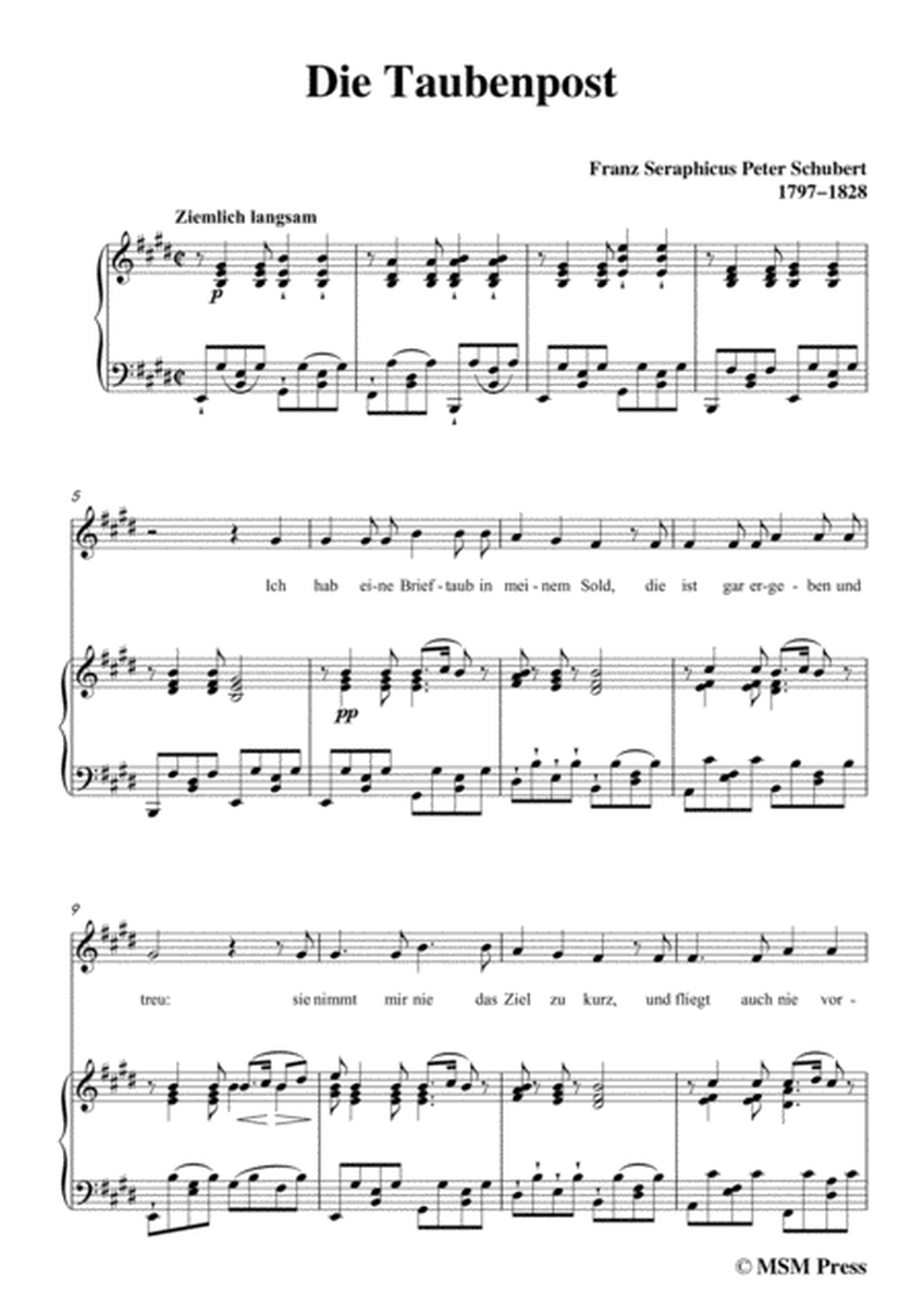 Schubert-Die Taubenpost,in E Major,for Voice&Piano image number null