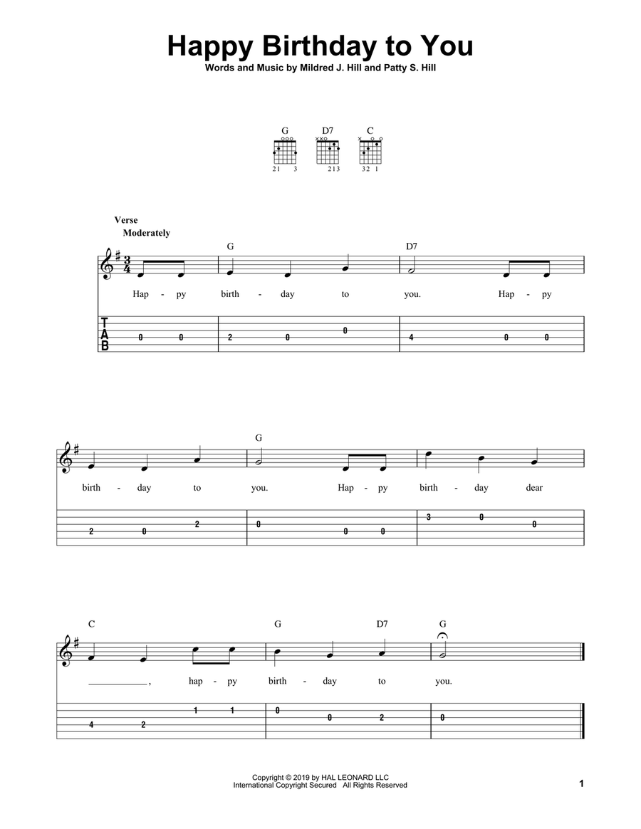 Happy Birthday To You Acoustic Guitar scores gallery preview page 1