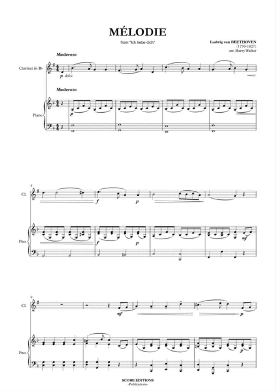 Beethoven: Mélodie for Clarinet and Piano Clarinet Solo scores gallery preview page 3