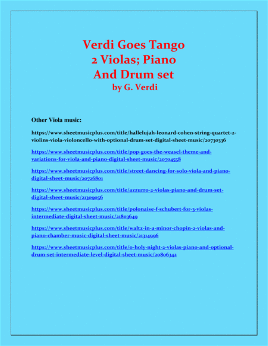 Verdi Goes Tango - G.Verdi - 2 Violas, Piano and Drum Set String Duet scores gallery preview page 3
