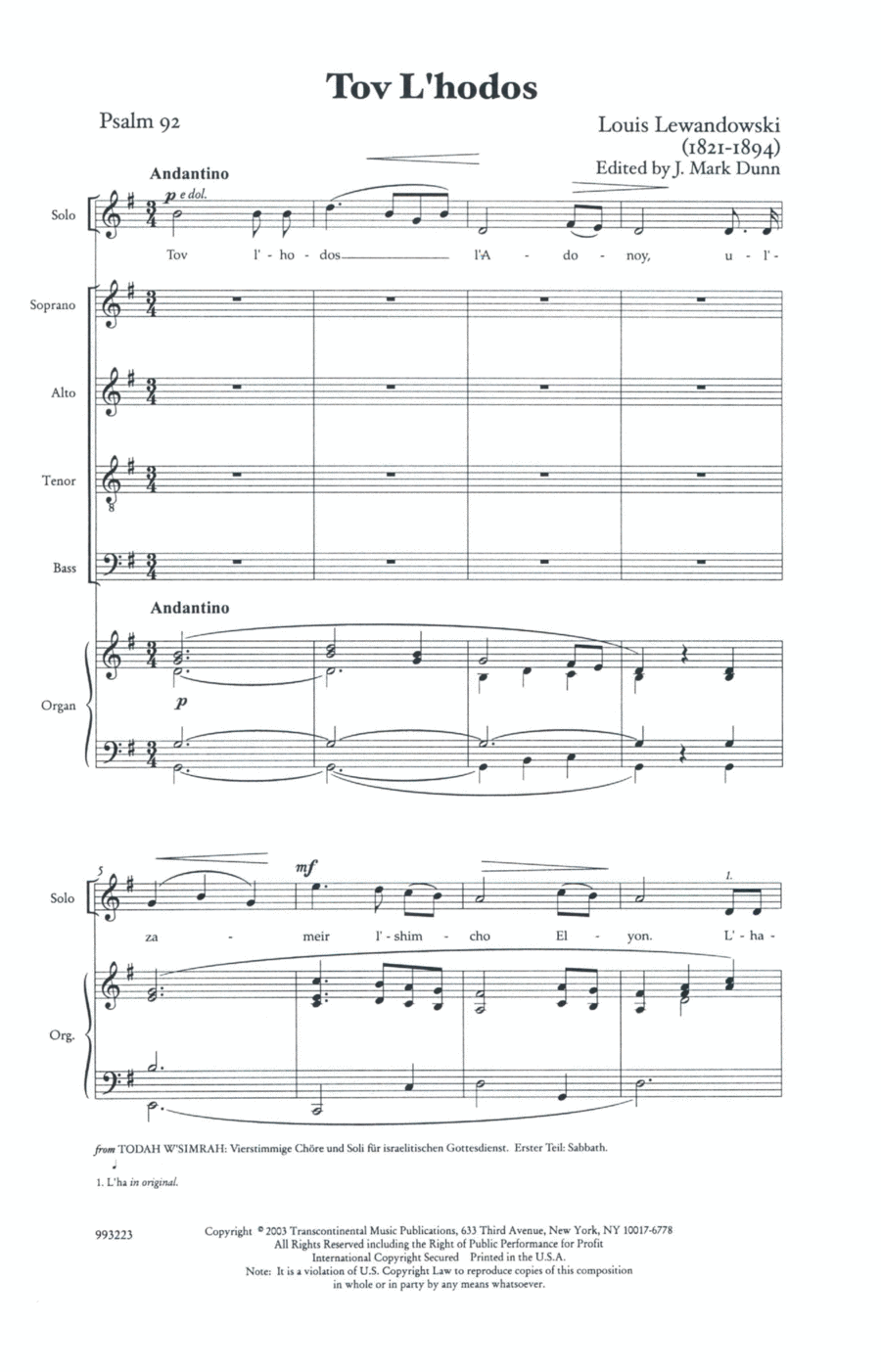 Tov L'hdot (it Is Good To Give Thanks) 4-Part scores gallery preview page 1