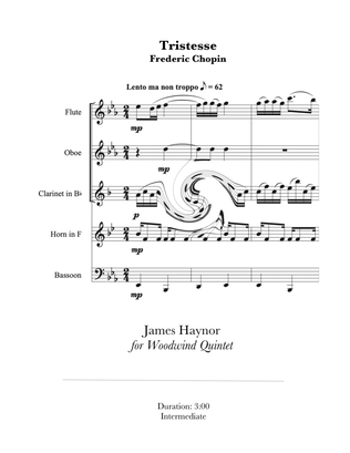 Book cover for Tristesse for Woodwind Quintet