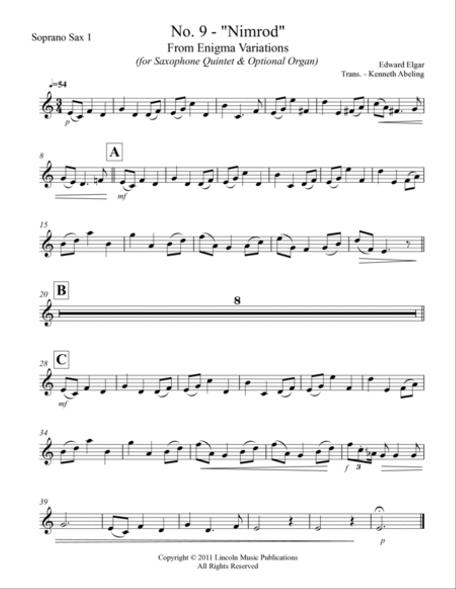 Elgar - Nimrod from Enigma Variations (for Saxophone Quintet SATTB or AATTB) Saxophone Quintet scores gallery preview page 5