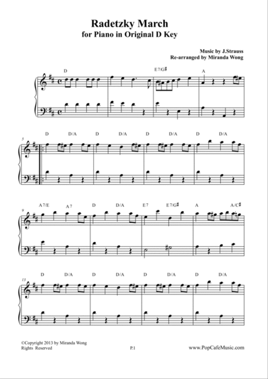 Radetzky March in Original D Key - Piano Solo Radetzky March in Original D Key - Piano Solo 4-Part scores gallery preview page 2