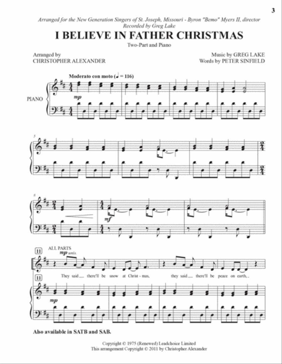 I Believe in Father Christmas (Two-Part) 2-Part scores gallery preview page 3