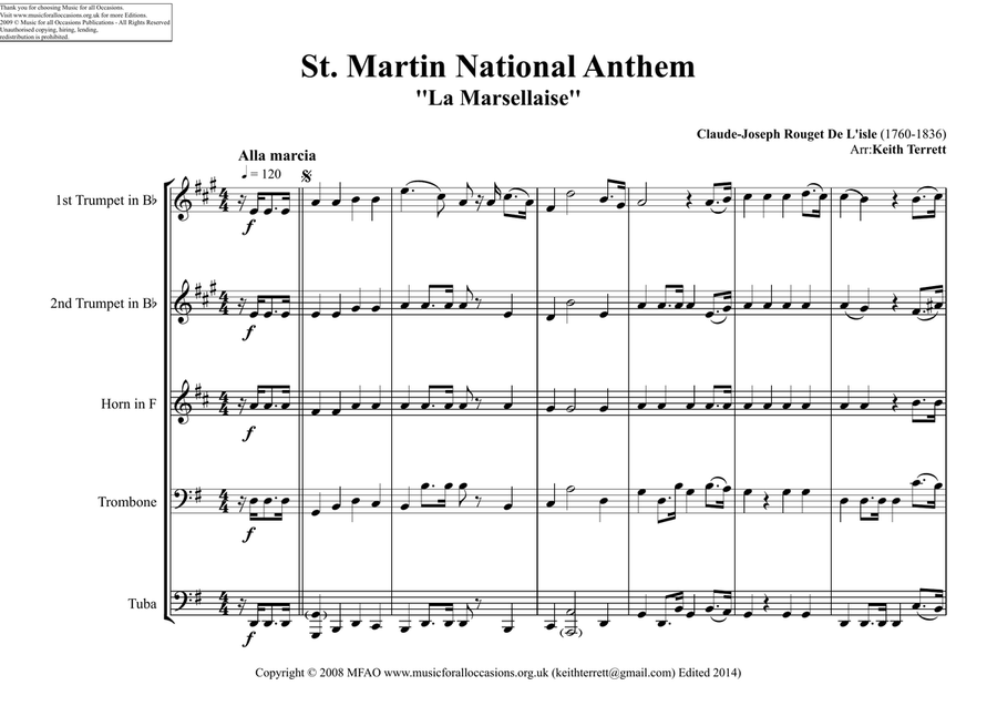 St. Martin National Anthem for Brass Quintet Brass Quintet scores gallery preview page 2