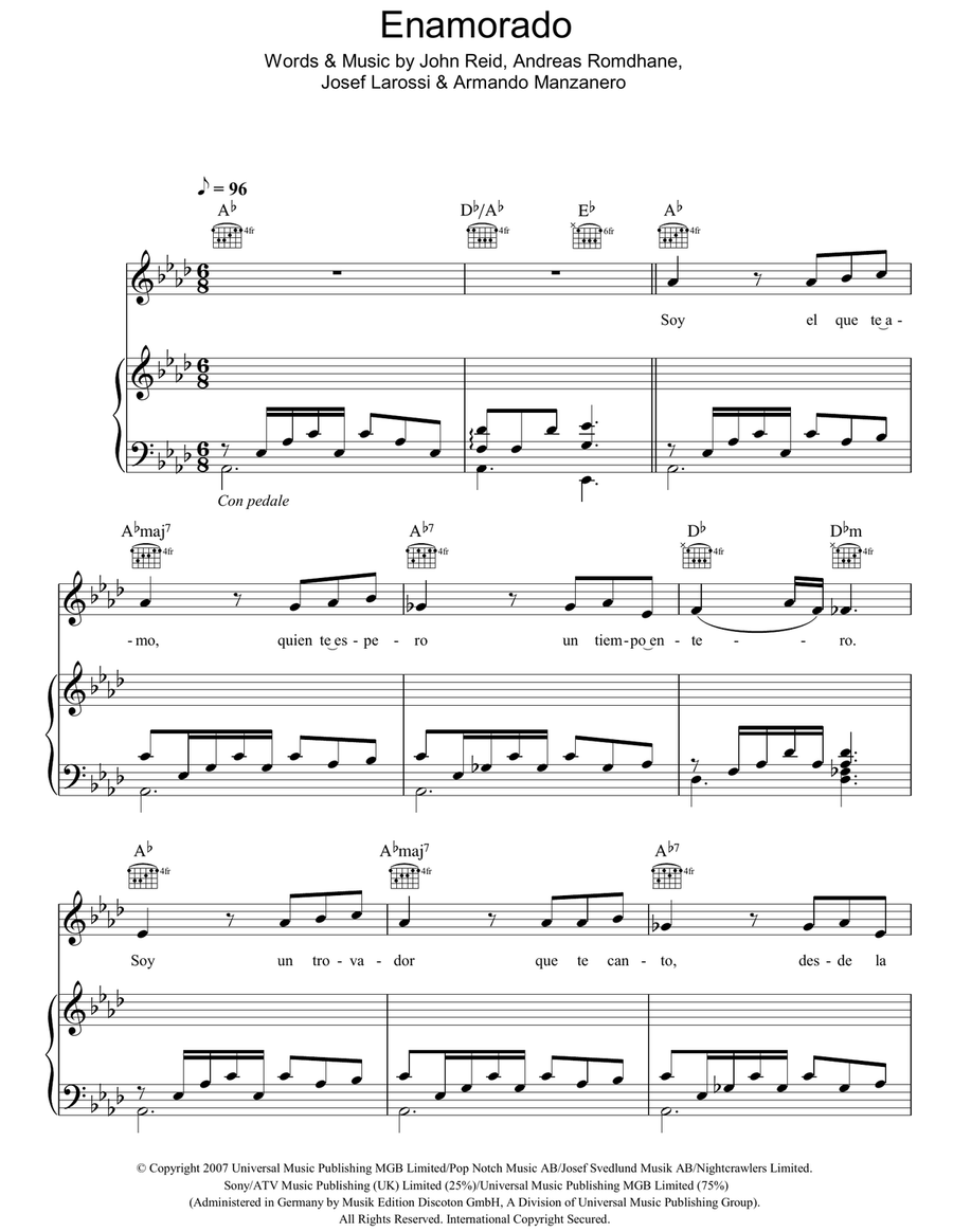 Enamorado Piano, Vocal, Guitar scores gallery preview page 1