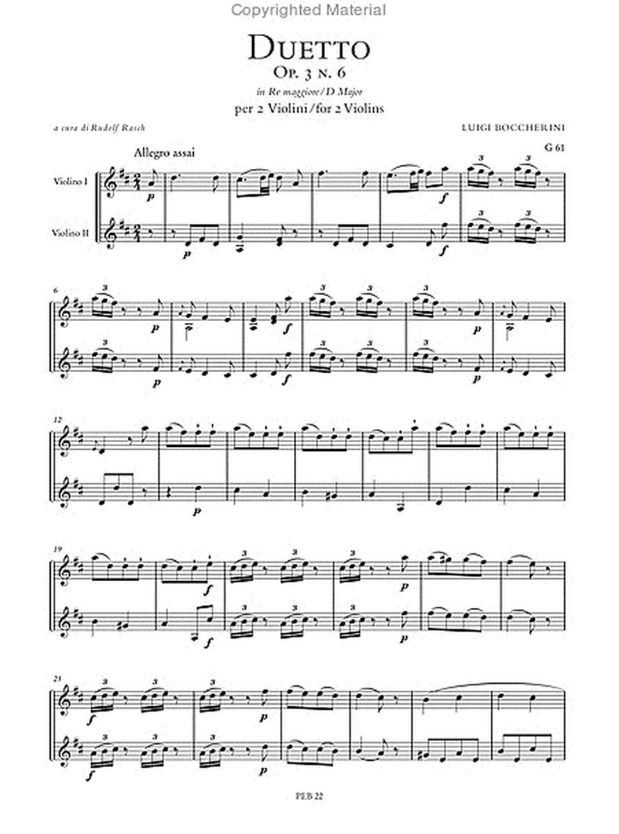 Duetto Op. 3 No. 6 (G 61) in D Major for 2 Violins
