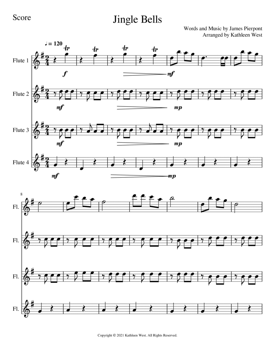 Jingle Bells for Flute Quartet Flute Quartet scores gallery preview page 1