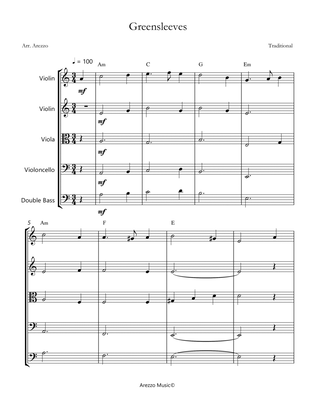 greensleeves for string quintet with chords sheet music