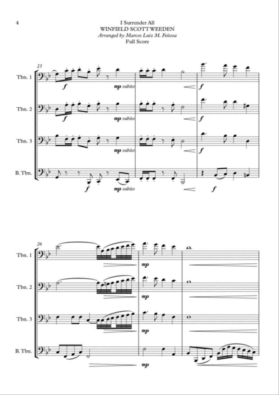 I Surrender All (Tudo Entregarei) - Trombone Quartet Brass Quartet scores gallery preview page 6