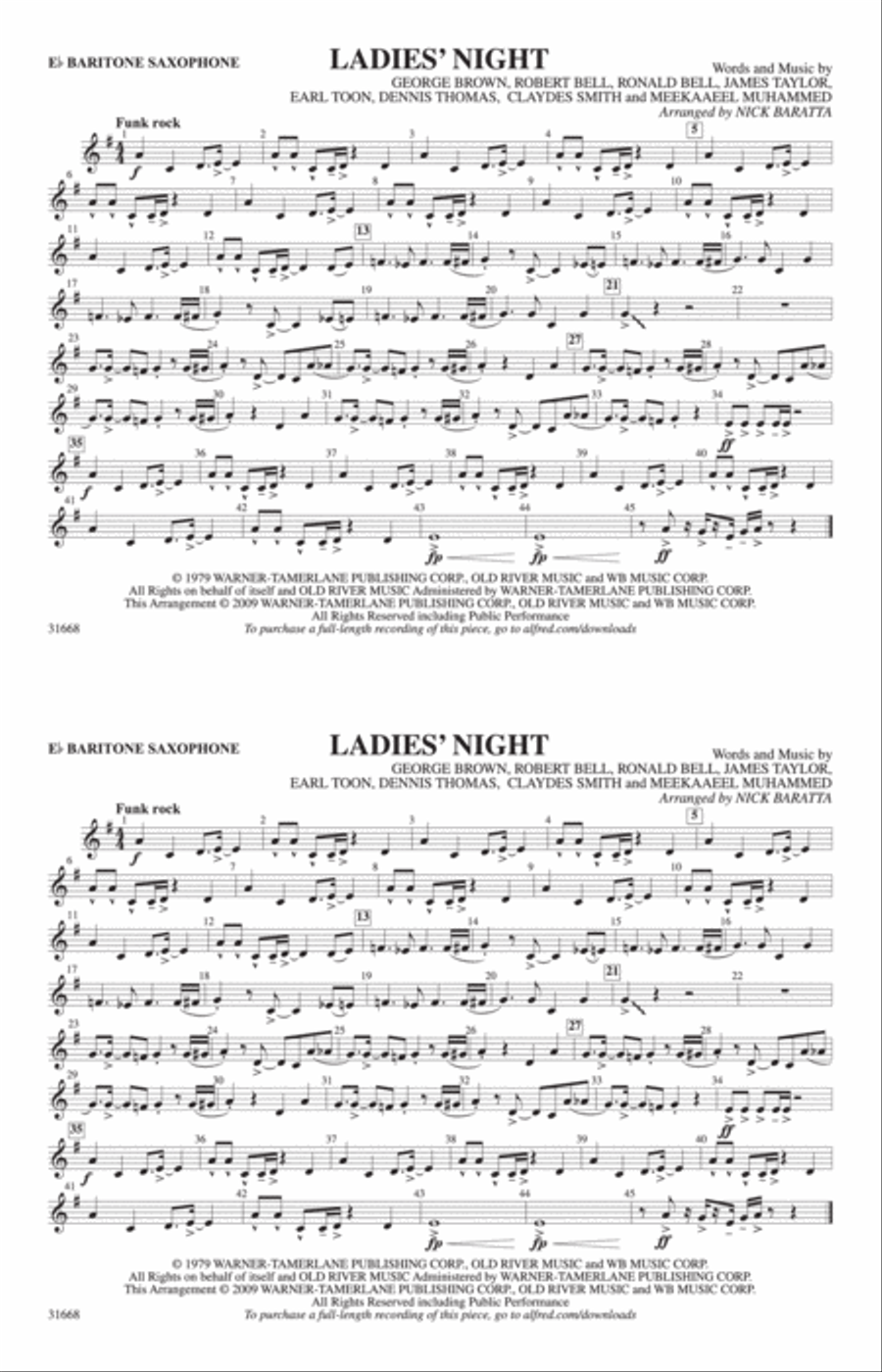 Ladies' Night: E-flat Baritone Saxophone Marching Band scores gallery preview page 1