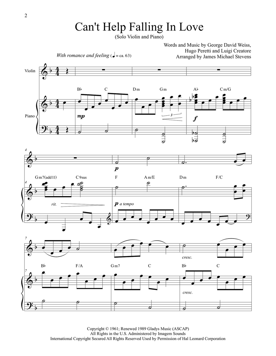 Can't Help Falling In Love Violin Solo scores gallery preview page 2
