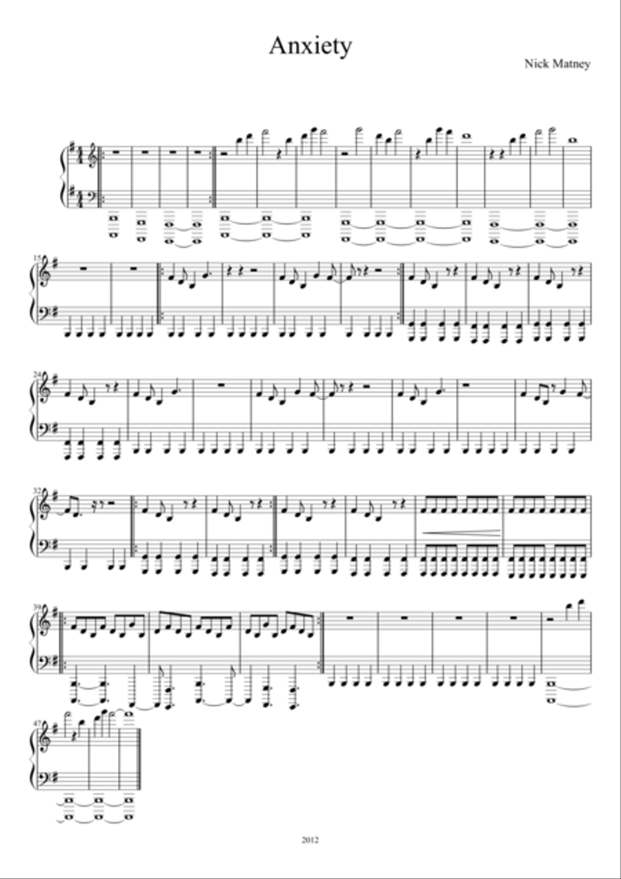 Anxiety Easy Piano scores gallery preview page 1