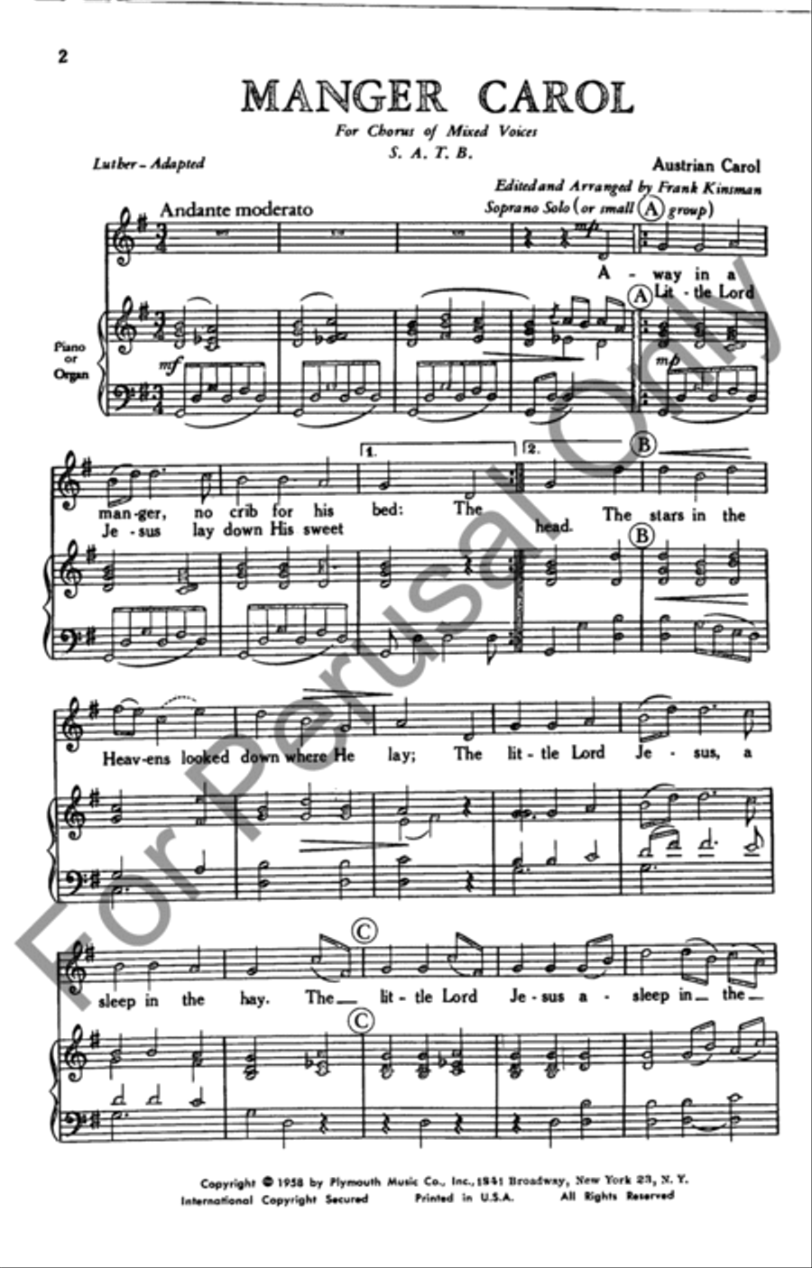Manger Carol Manger Carol 4-Part scores gallery preview page 2