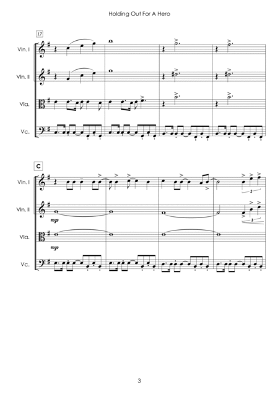 Holding Out For A Hero String Quartet scores gallery preview page 3