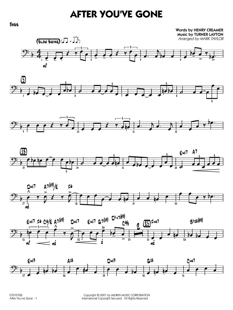 After You've Gone (arr. Mark Taylor) - Bass Jazz Ensemble scores gallery preview page 1