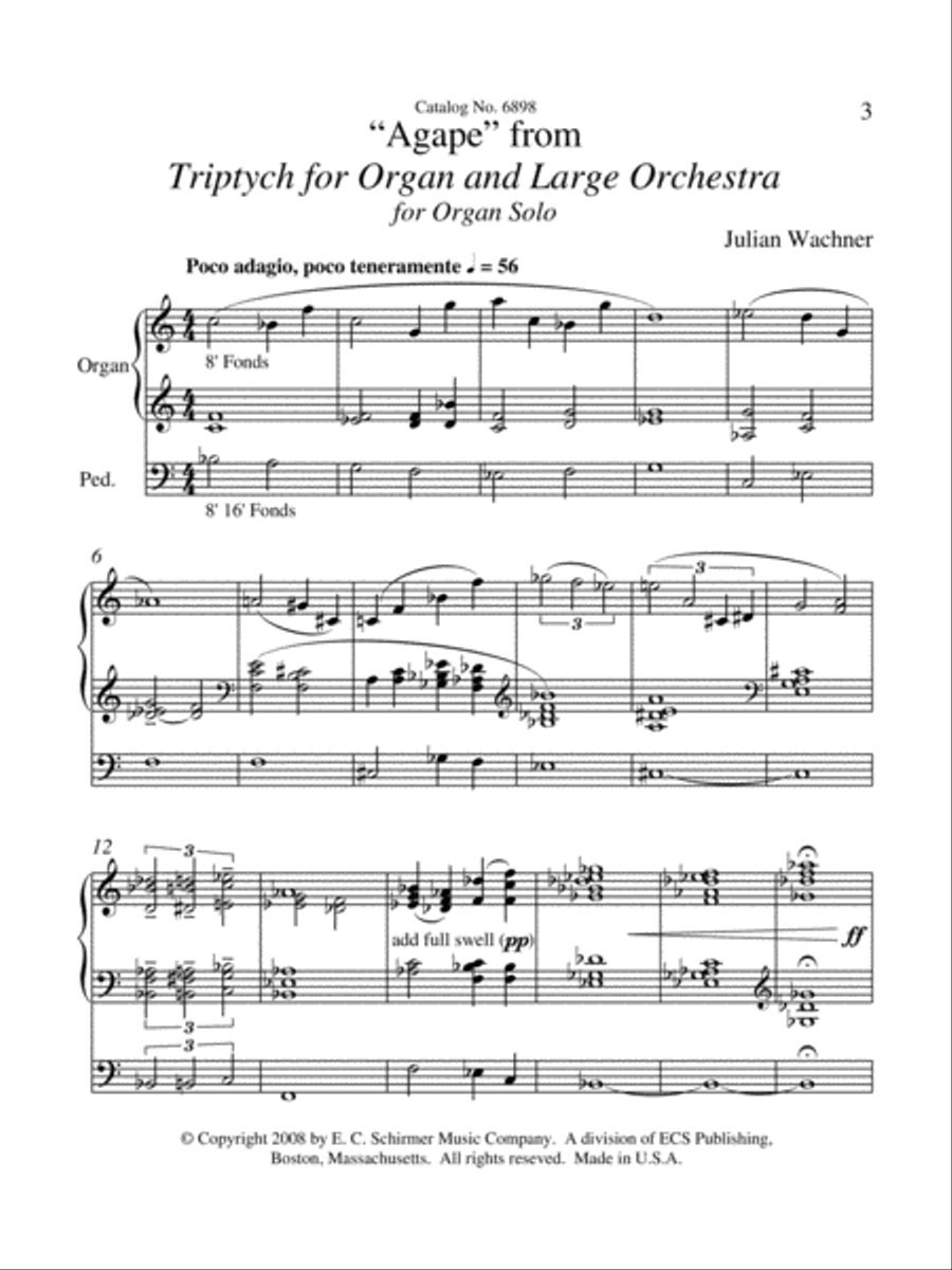 Triptych for Organ and Large Orchestra: Agape Organ scores gallery preview page 1