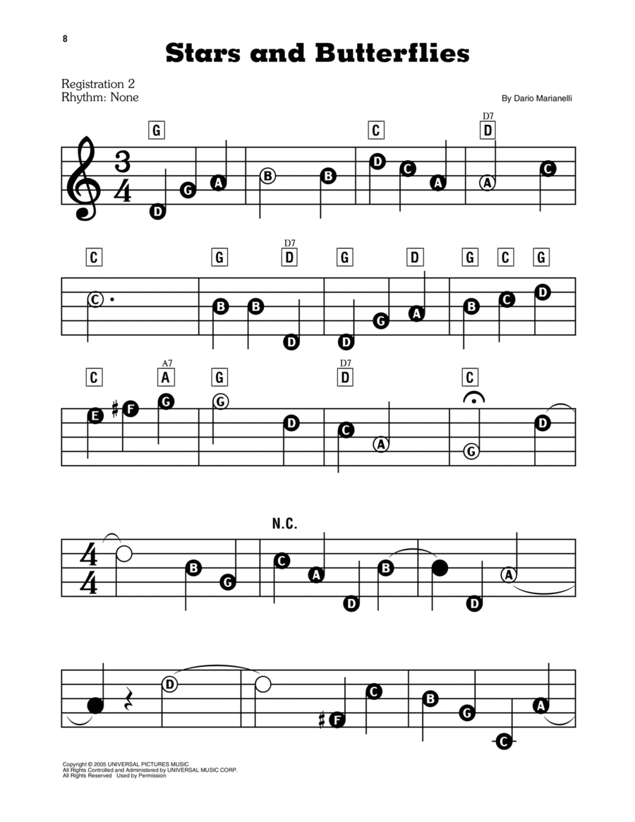 Stars And Butterflies (from Pride And Prejudice) Electronic Keyboard scores gallery preview page 1