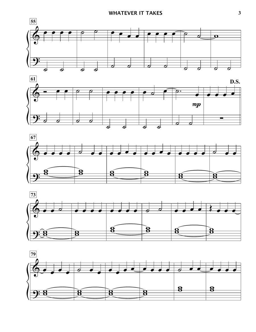 Whatever It Takes Easy Piano scores gallery preview page 3