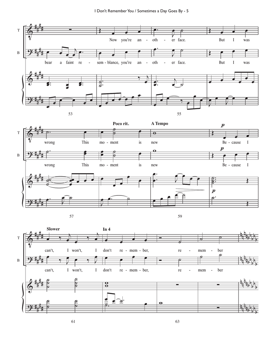 Medley: I Don't Remember You with Sometimes A Day Goes By TTBB scores gallery preview page 6