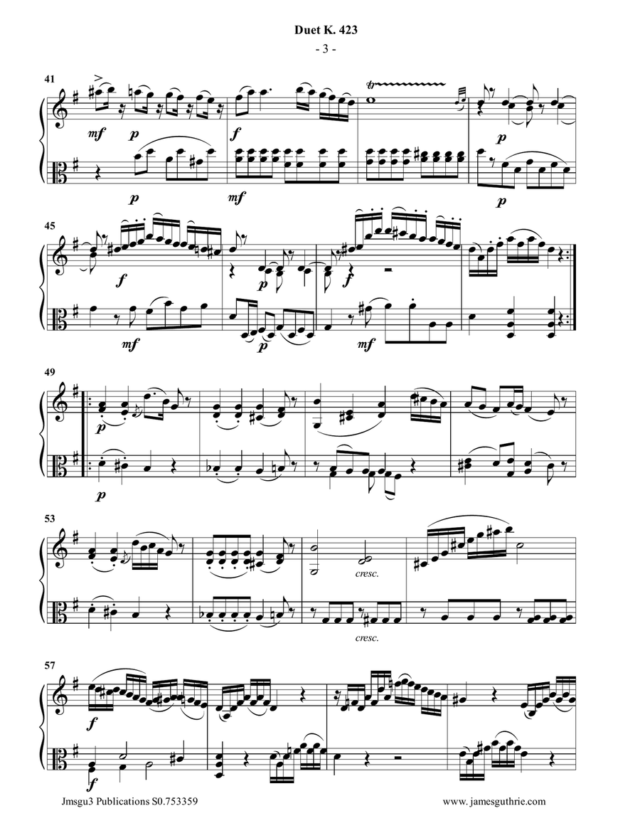 Mozart: Duet K.423 for Violin & Viola Mozart: Duet K.423 for Violin & Viola String Duet scores gallery preview page 3