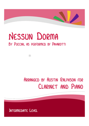 Book cover for Nessun Dorma - clarinet and piano with FREE BACKING TRACK to play along