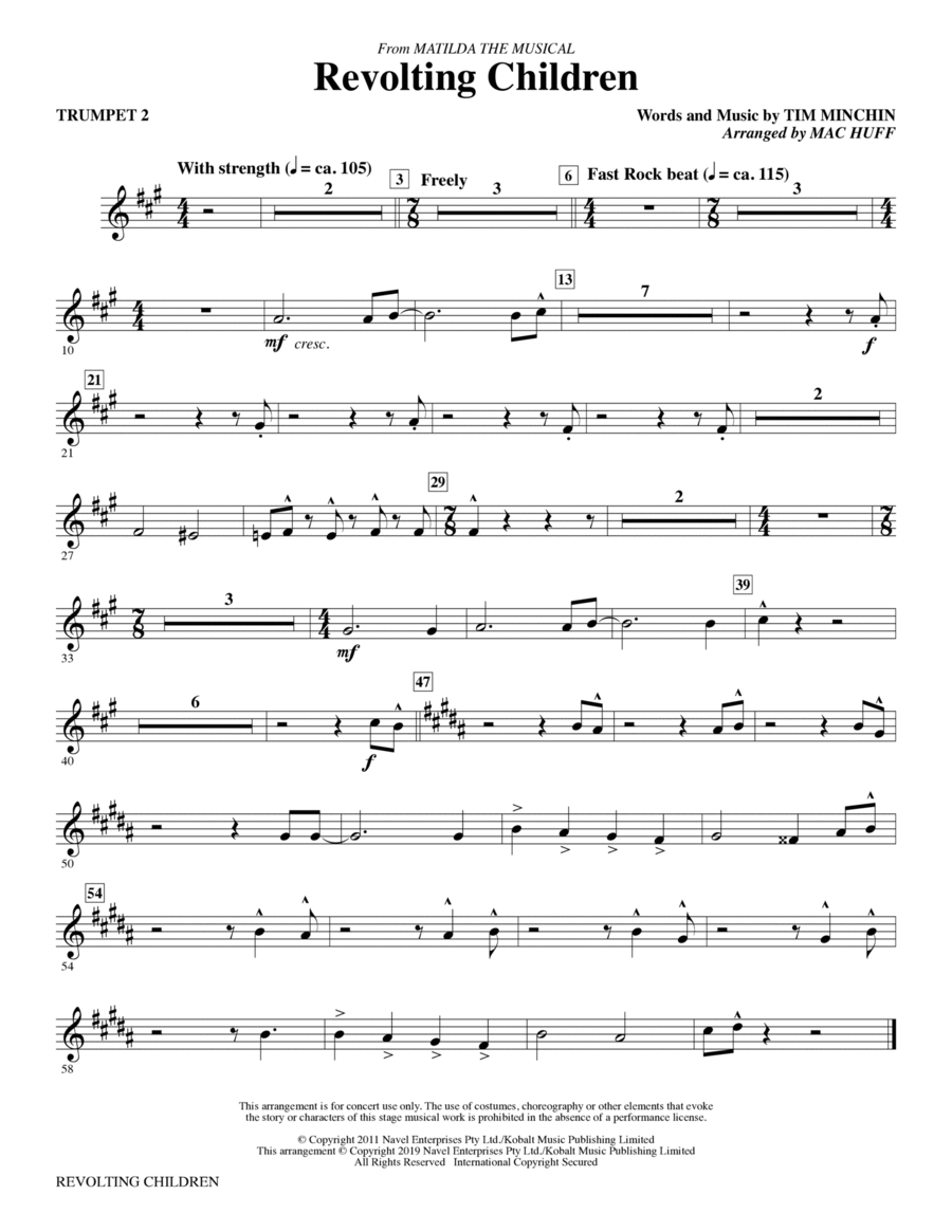 Revolting Children (from Matilda: The Musical) (arr. Mac Huff) - Trumpet 2 Choir scores gallery preview page 1