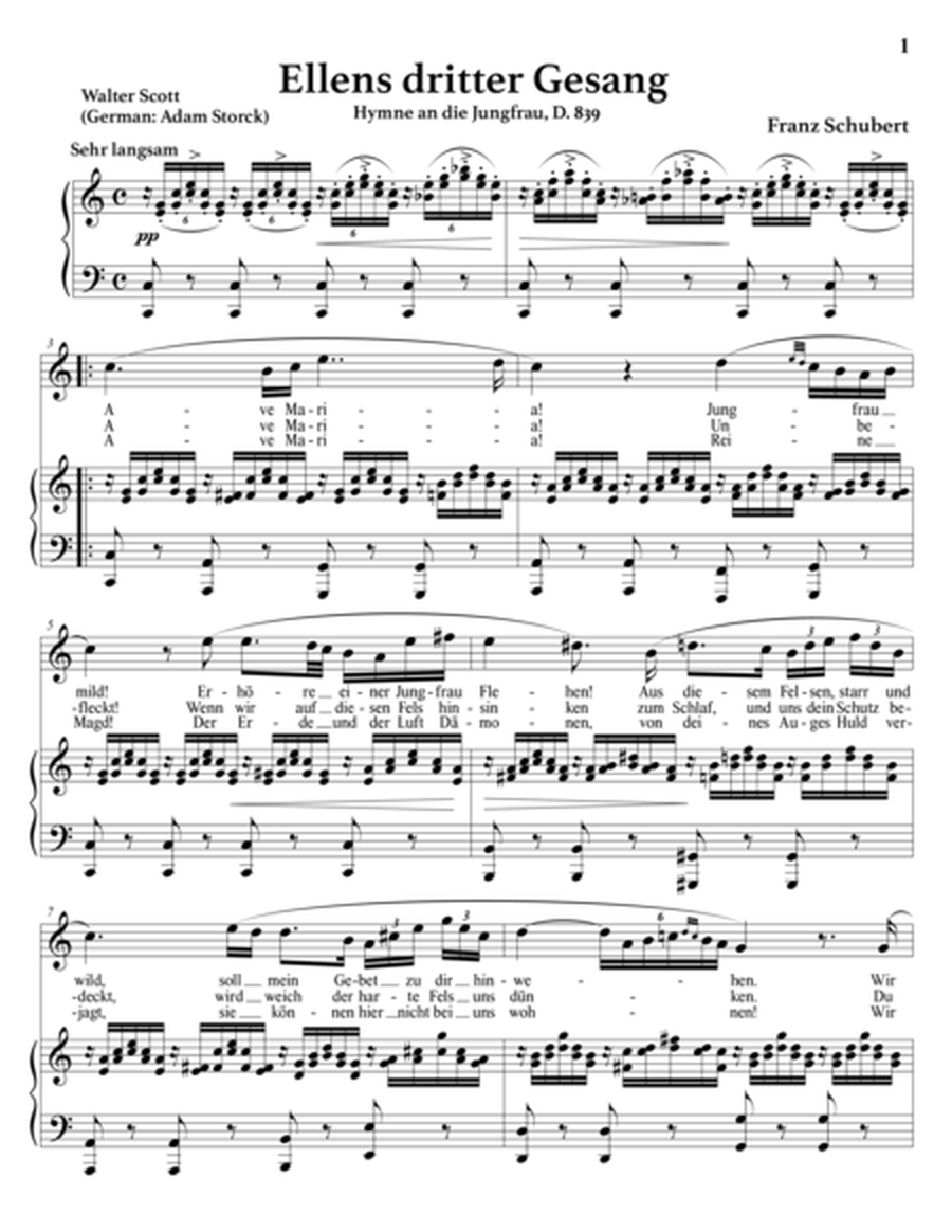 SCHUBERT: Ellens Gesang III, D. 839 (transposed to C major)