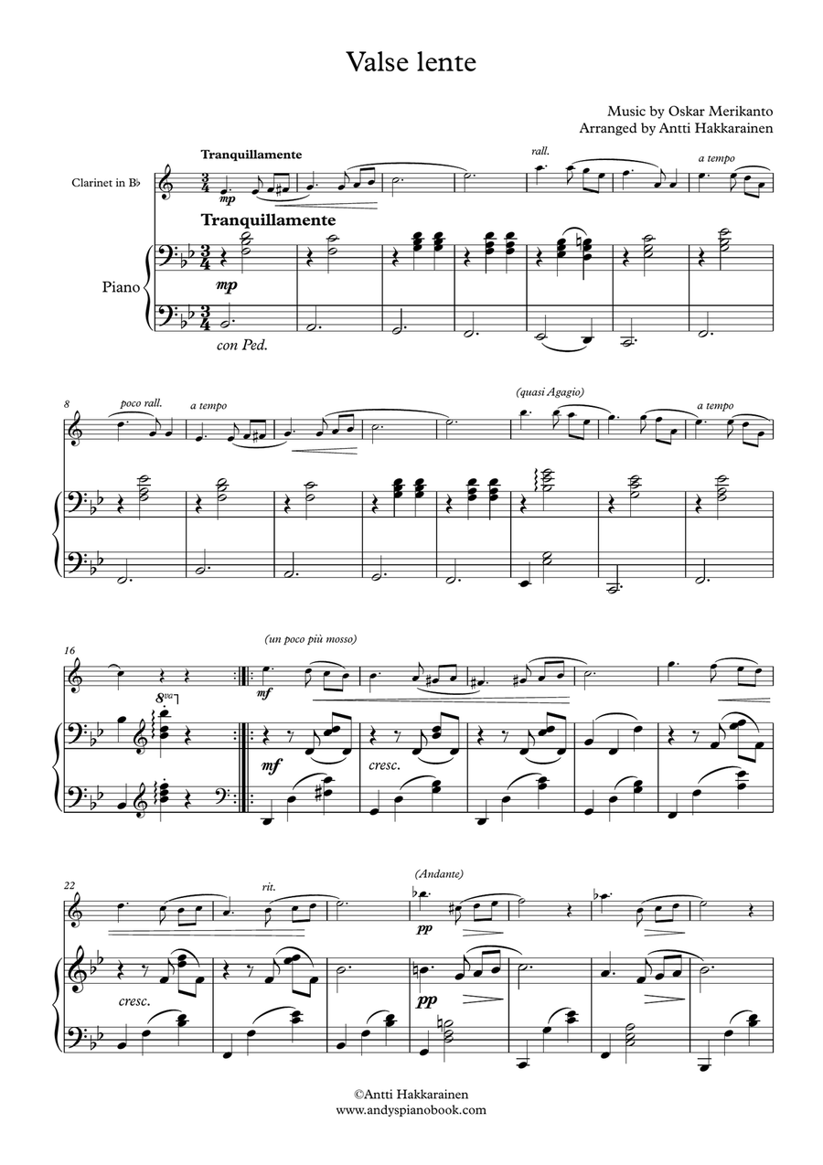 Valse Lente - Clarinet & Piano Clarinet Solo scores gallery preview page 2