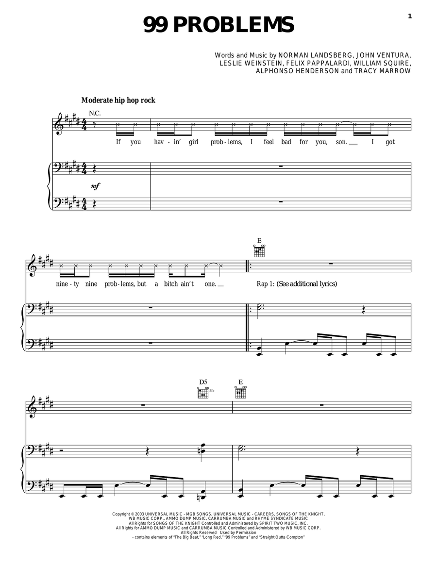 99 Problems Piano, Vocal, Guitar scores gallery preview page 1