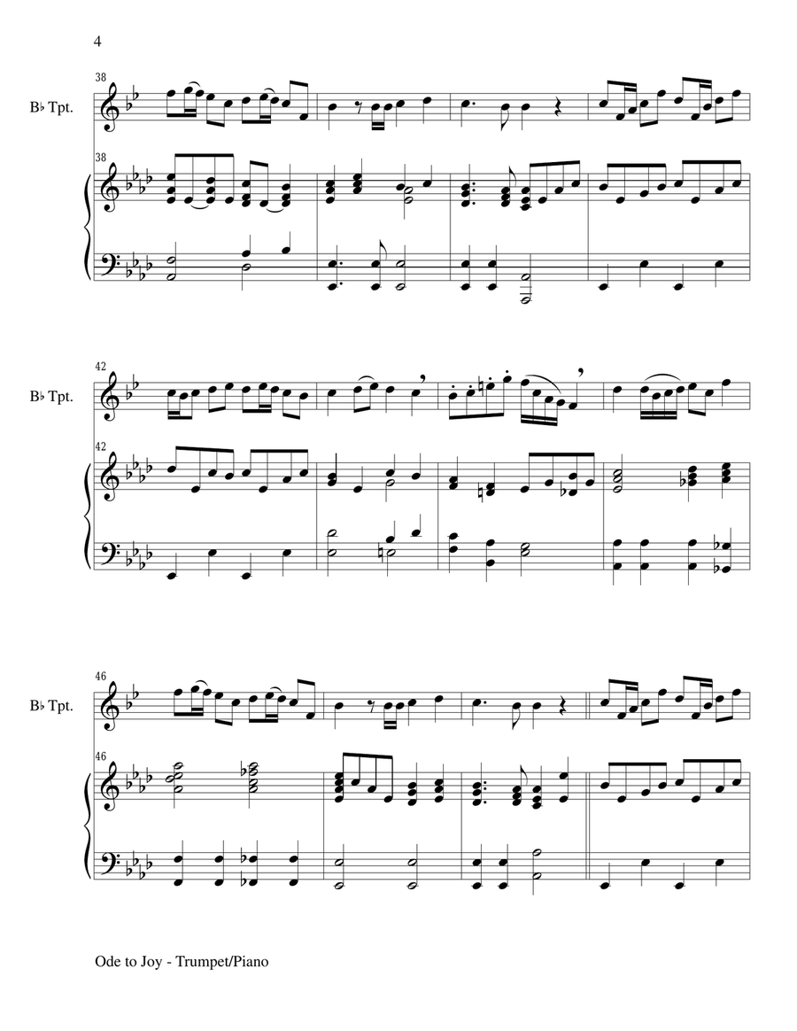 ODE TO JOY (Joyful, Joyful, We Adore Thee), Bb Trumpet & Piano (Score & Parts included) image number null