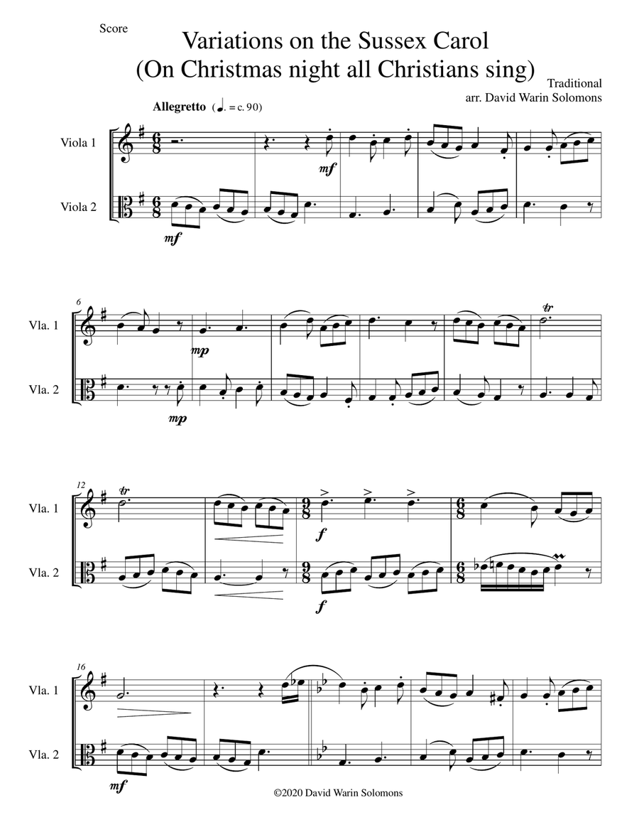 Variations on the Sussex Carol (On Christmas night all Christians sing) for viola duo String Duet scores gallery preview page 1