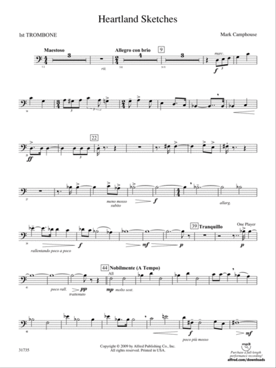 Heartland Sketches: 1st Trombone Concert Band scores gallery preview page 1