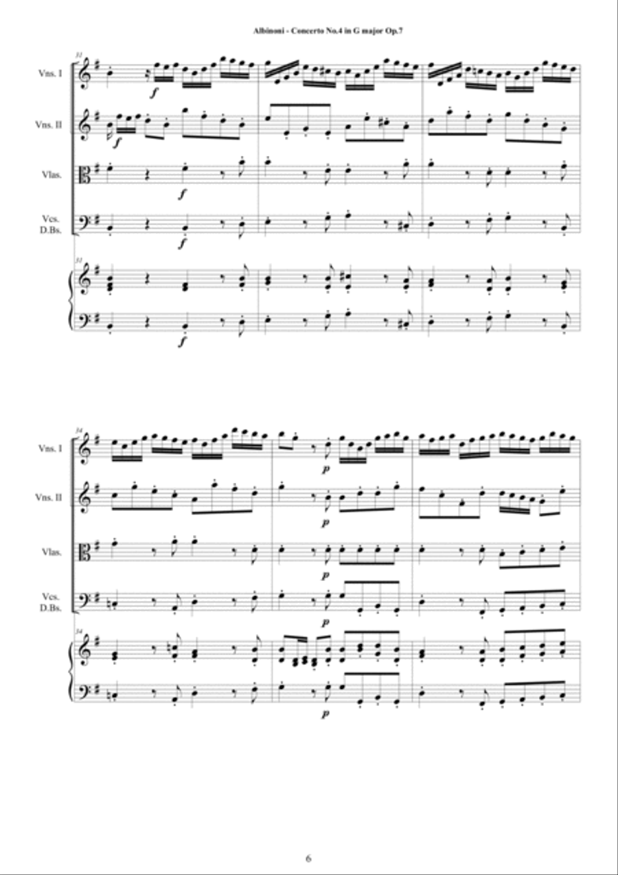 Albinoni - Concerto No.4 in G major Op.7 for Strings and Cembalo Chamber Orchestra scores gallery preview page 6