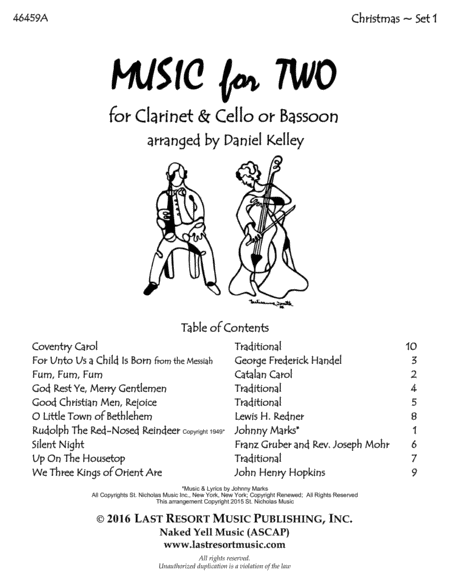 Christmas Duets for Clarinet and Cello or Clarinet & Bassoon - Set 1 - Music for Two