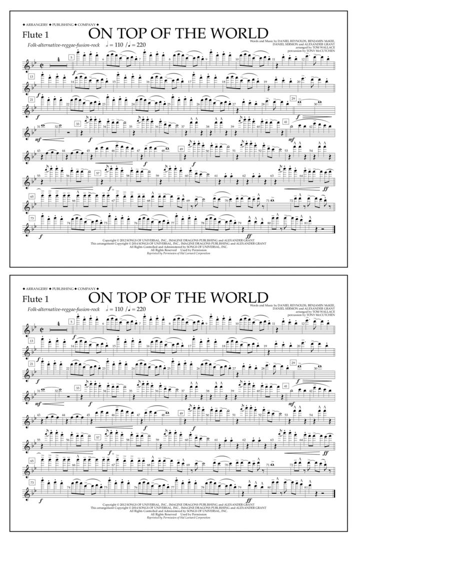 On Top of the World - Flute 1 Marching Band scores gallery preview page 1