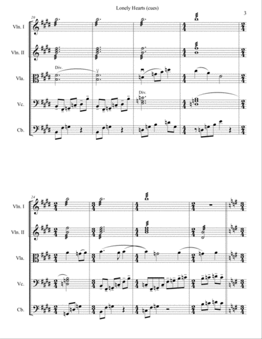 Lonely Hearts (cues) String Orchestra scores gallery preview page 4