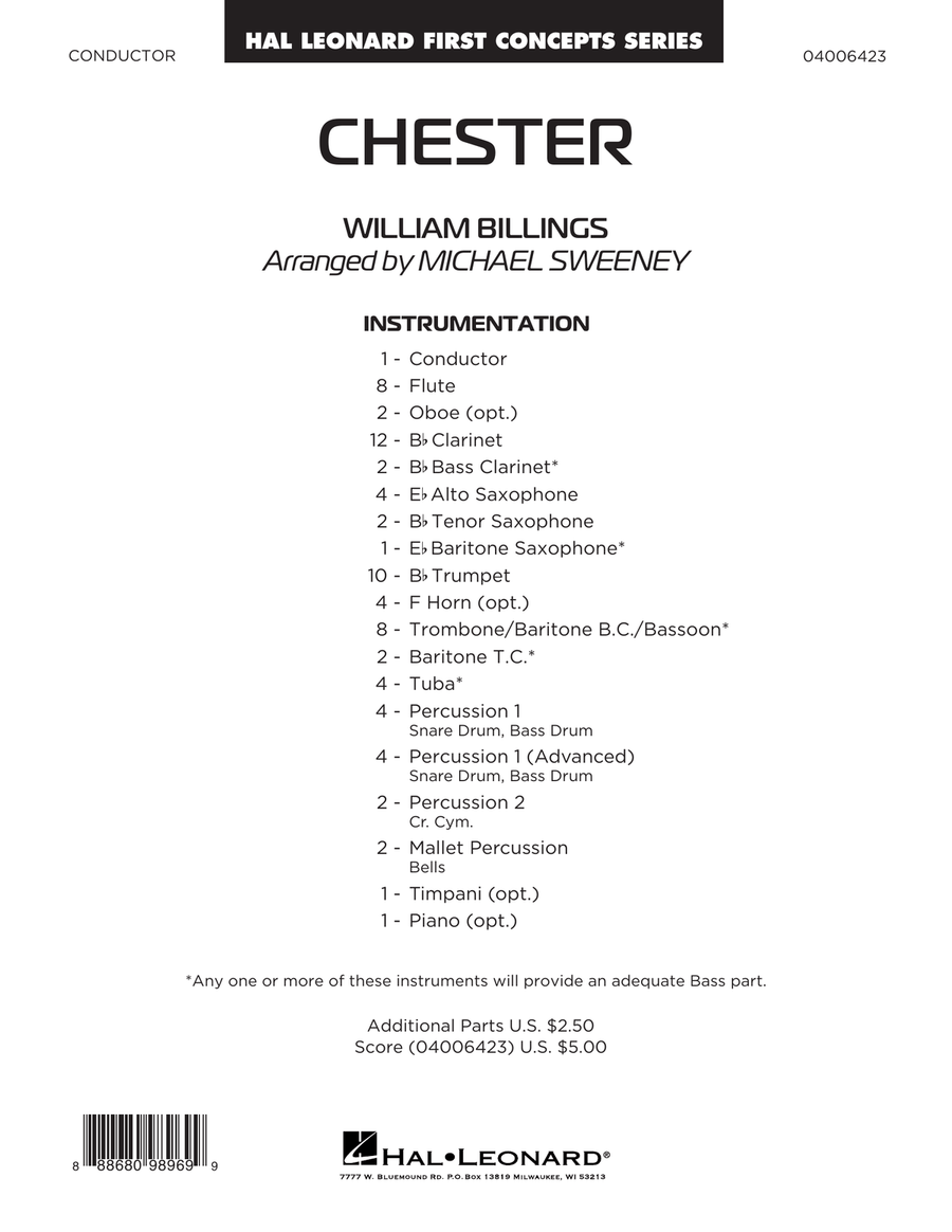 Chester (arr. Michael Sweeney) - Conductor Score (Full Score) Concert Band scores gallery preview page 1