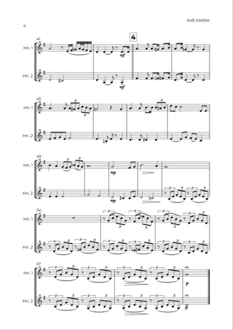 AVE MARIA - SCHUBERT - HORN DUET AVE MARIA - SCHUBERT - HORN DUET Brass Duet scores gallery preview page 4