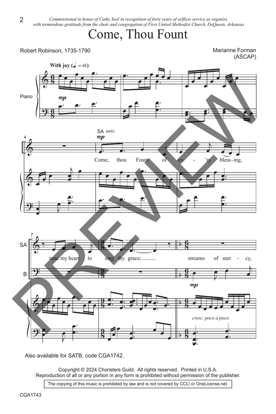 Come, Thou Fount (SAB) 3-Part scores gallery preview page 3