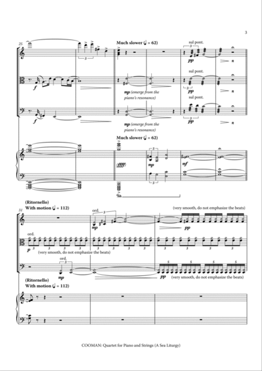 Carson Cooman : Quartet for Piano and Strings (A Sea Liturgy) (2009) for violin, viola, cello and pi Piano Quartet scores gallery preview page 5