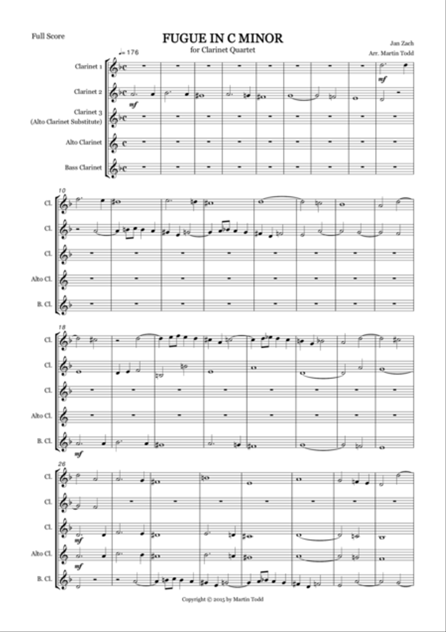 Fugue in C Minor for Clarinet Quartet Clarinet Quartet scores gallery preview page 2