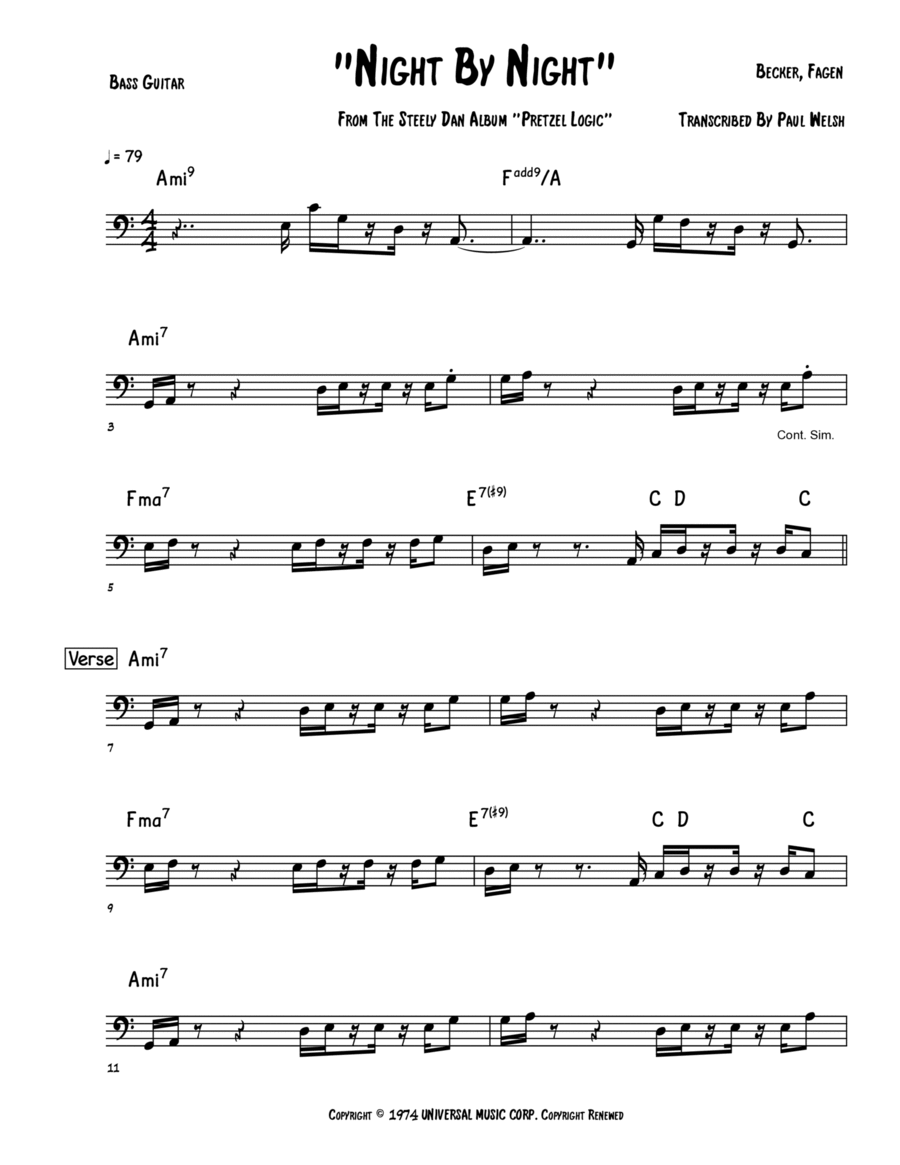Night By Night Bass Guitar scores gallery preview page 1