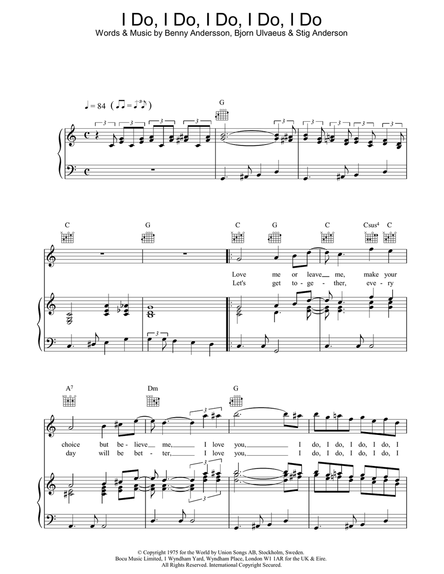 I Do, I Do, I Do, I Do, I Do Piano, Vocal, Guitar scores gallery preview page 1