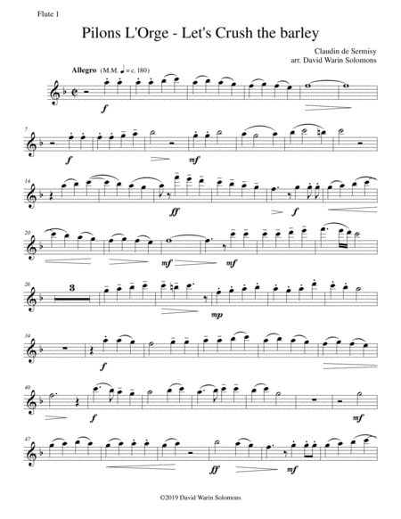 Pilons l'orge (Let's crush the barley) arranged for flute quartet (3 flutes and 1 alto flute) image number null