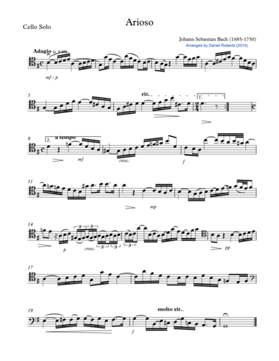 Bach Arioso (BWV 156) for Cello and Chamber Orchestra - PARTS