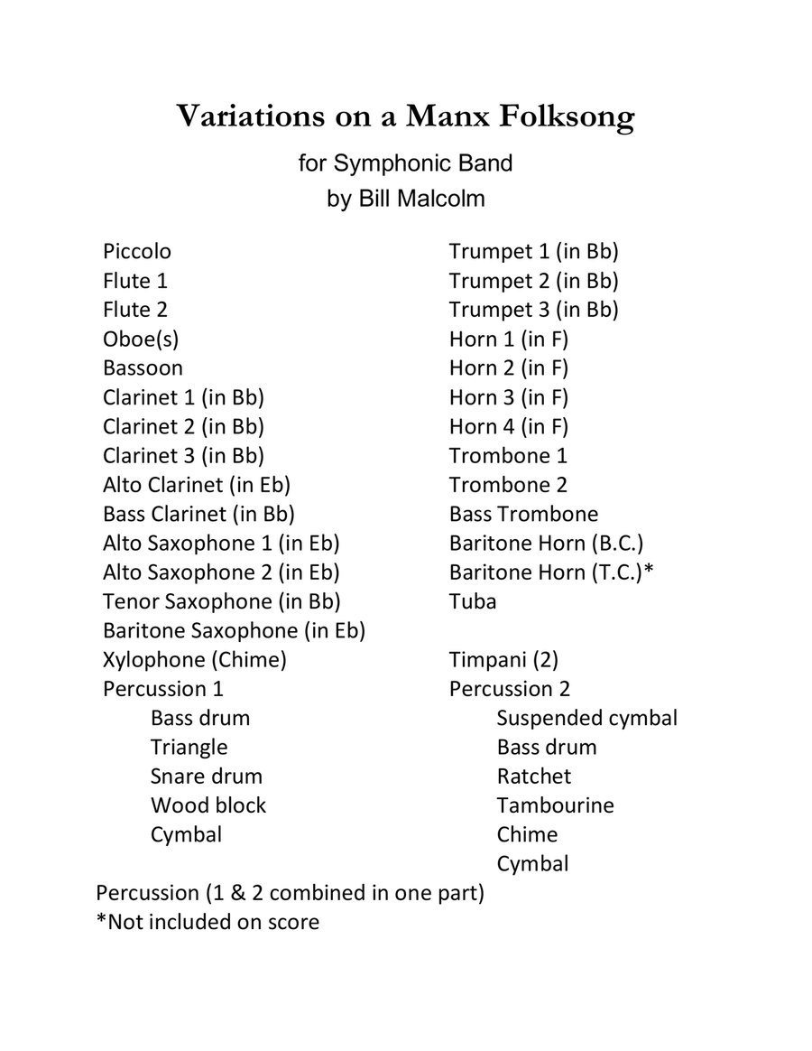 Variations on a Manx Folksong for Symphonic Band Concert Band scores gallery preview page 1