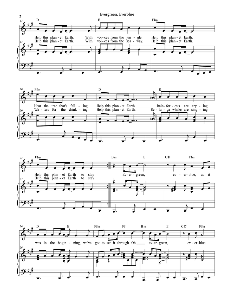 Evergreen, Everblue Evergreen, Everblue Piano, Vocal scores gallery preview page 2